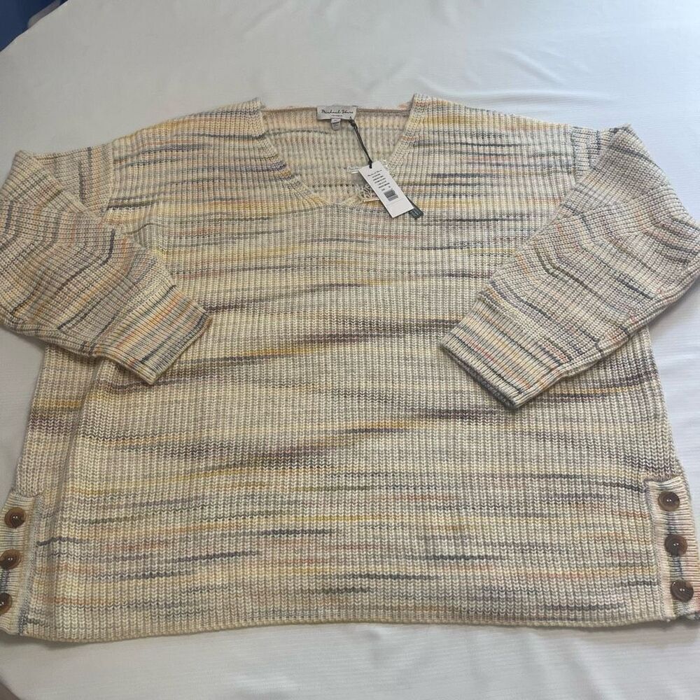 NWT Michael Stars rainbow Striped V-Neck Sweater and Autumn Pullover Size 3X